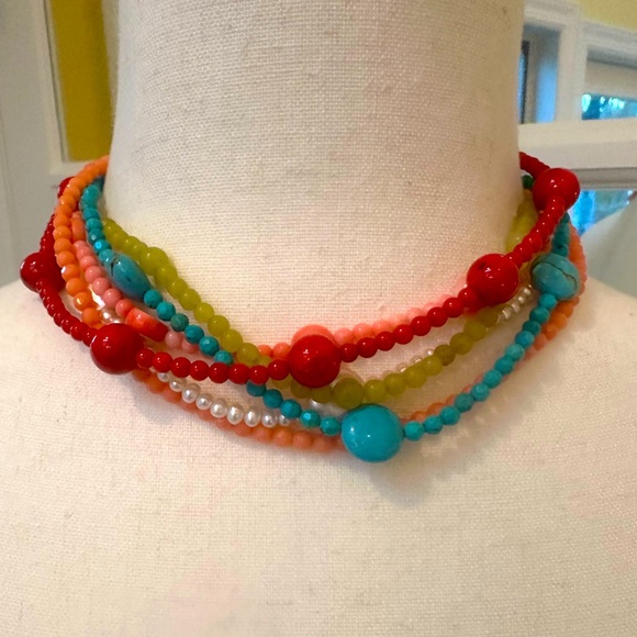 Vintage Silver Butterfly Clasp 6 Strand Beaded Necklace Choker Freshwater Pearl - Picture 3 of 9